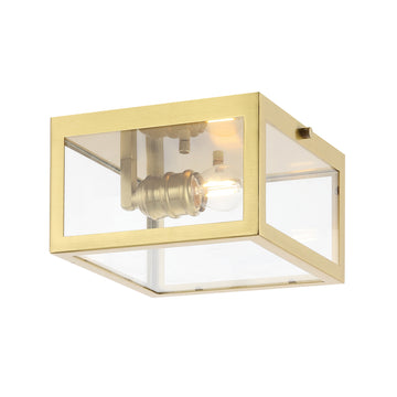 Eleanor 8" Farmhouse Industrial Square Iron/Glass Case LED Flush Mount - JONATHAN Y